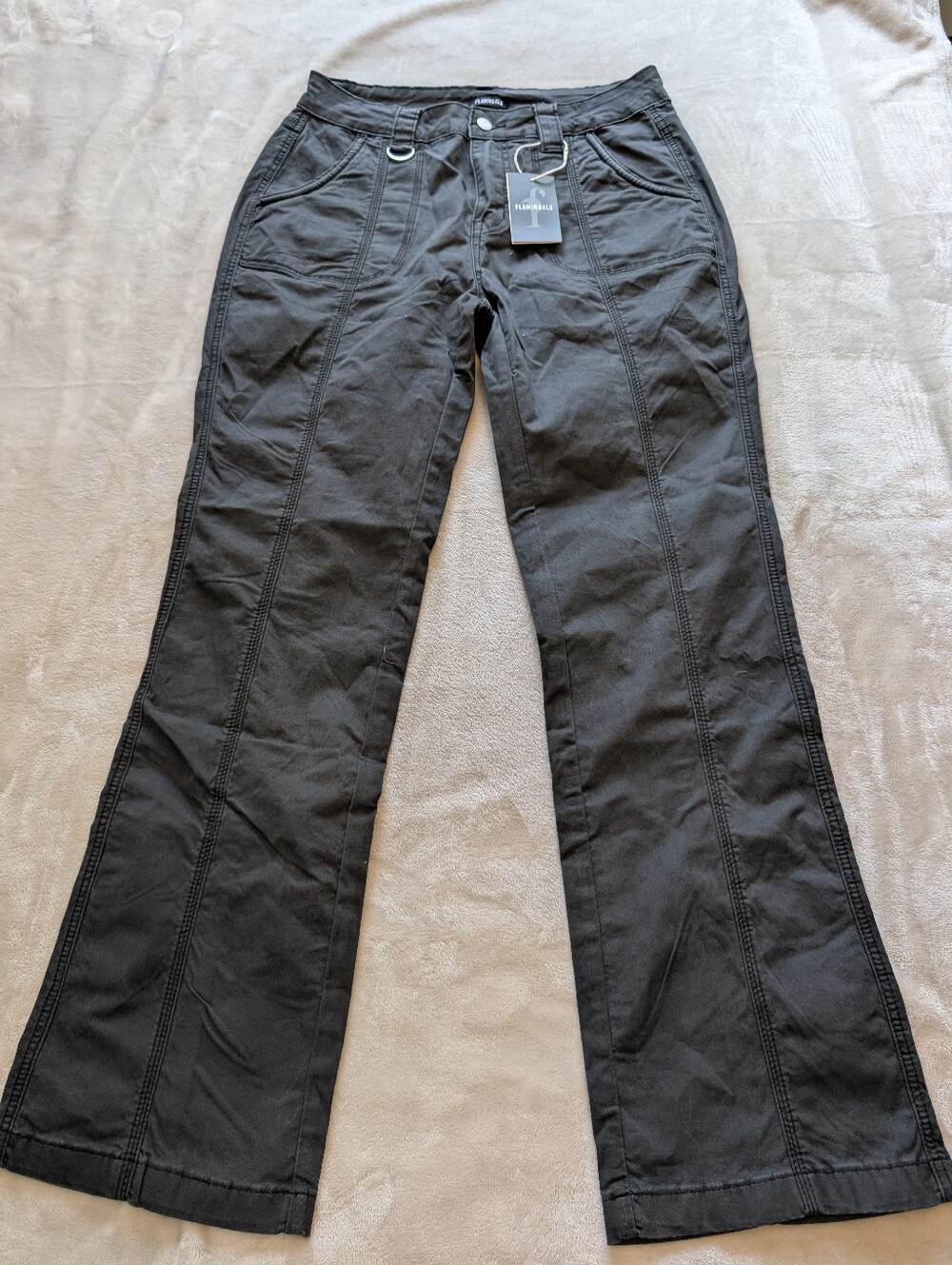 Flamingals Straight Leg Front Stitch Detail Dark Gray Pants NWT Size Large - Picture 5 of 9